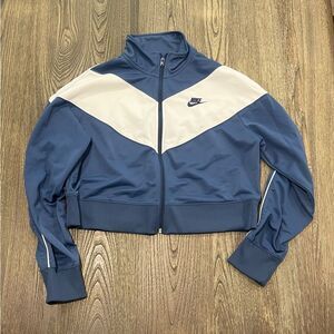 Nike Cropped Track Jacket Heritage Logo Zip Up Colorblock Blue White Size Large